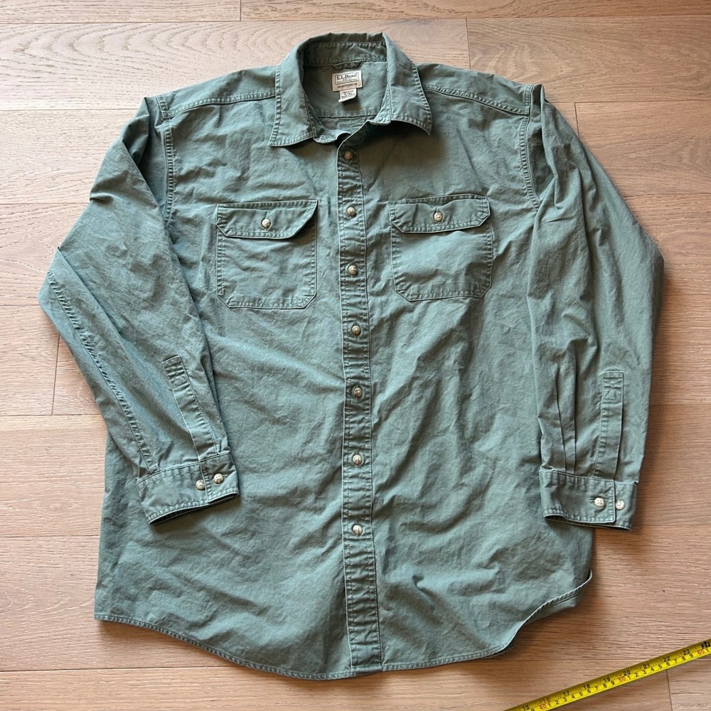 LL Bean Mens XL Tall Sage Green Cotton Traditional Fit Button Down Utility Shirt